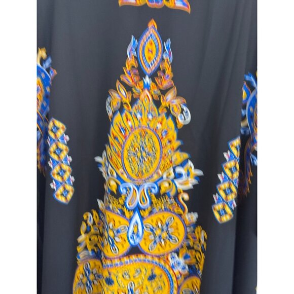 Kaftan, Gypsy Blue, Black with multi-colored Medalion Design, One Size. - Picture 2 of 6